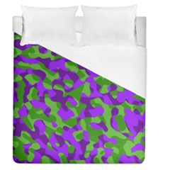 Purple And Green Camouflage Duvet Cover (queen Size) by SpinnyChairDesigns