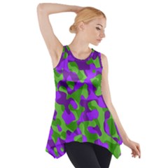 Purple And Green Camouflage Side Drop Tank Tunic by SpinnyChairDesigns