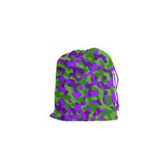 Purple And Green Camouflage Drawstring Pouch (xs) by SpinnyChairDesigns