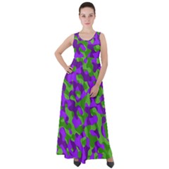 Purple And Green Camouflage Empire Waist Velour Maxi Dress by SpinnyChairDesigns