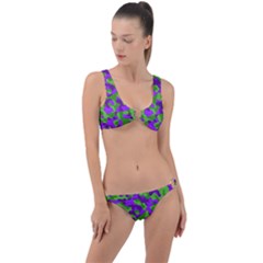 Purple And Green Camouflage Ring Detail Crop Bikini Set by SpinnyChairDesigns