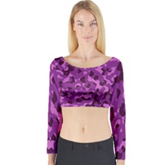 Dark Purple Camouflage Pattern Long Sleeve Crop Top by SpinnyChairDesigns