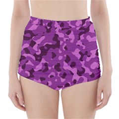 Dark Purple Camouflage Pattern High-waisted Bikini Bottoms by SpinnyChairDesigns