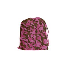 Pink And Brown Camouflage Drawstring Pouch (small) by SpinnyChairDesigns