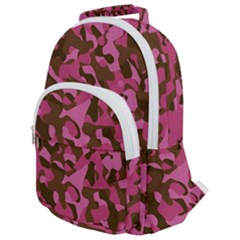 Pink And Brown Camouflage Rounded Multi Pocket Backpack by SpinnyChairDesigns