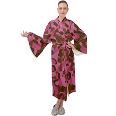 Pink And Brown Camouflage Maxi Velour Kimono by SpinnyChairDesigns