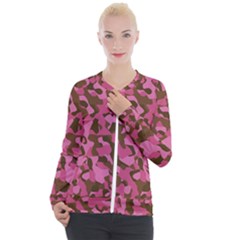 Pink And Brown Camouflage Casual Zip Up Jacket by SpinnyChairDesigns