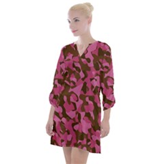 Pink And Brown Camouflage Open Neck Shift Dress by SpinnyChairDesigns