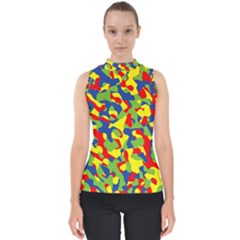 Colorful Rainbow Camouflage Pattern Mock Neck Shell Top by SpinnyChairDesigns