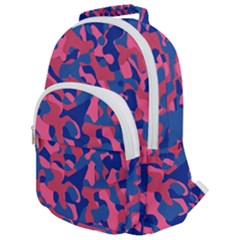 Blue And Pink Camouflage Pattern Rounded Multi Pocket Backpack by SpinnyChairDesigns