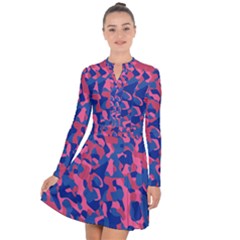 Blue And Pink Camouflage Pattern Long Sleeve Panel Dress by SpinnyChairDesigns