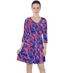 Blue And Pink Camouflage Pattern Ruffle Dress by SpinnyChairDesigns