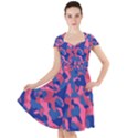 Blue and Pink Camouflage Pattern Cap Sleeve Midi Dress View1