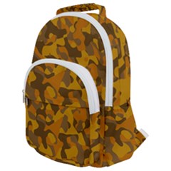 Brown And Orange Camouflage Rounded Multi Pocket Backpack by SpinnyChairDesigns