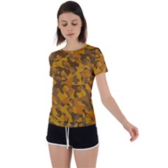 Brown And Orange Camouflage Back Circle Cutout Sports Tee by SpinnyChairDesigns