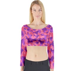 Pink And Purple Camouflage Long Sleeve Crop Top by SpinnyChairDesigns