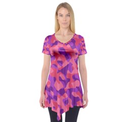 Pink And Purple Camouflage Short Sleeve Tunic  by SpinnyChairDesigns