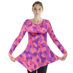 Pink And Purple Camouflage Long Sleeve Tunic  by SpinnyChairDesigns