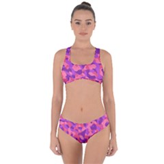 Pink And Purple Camouflage Criss Cross Bikini Set by SpinnyChairDesigns