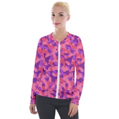 Pink And Purple Camouflage Velour Zip Up Jacket by SpinnyChairDesigns