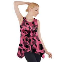 Black And Pink Camouflage Pattern Side Drop Tank Tunic by SpinnyChairDesigns