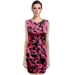 Black And Pink Camouflage Pattern Sleeveless Velvet Midi Dress by SpinnyChairDesigns