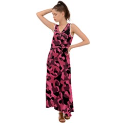 Black And Pink Camouflage Pattern V-neck Chiffon Maxi Dress by SpinnyChairDesigns