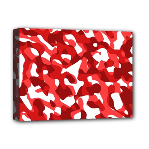 Red And White Camouflage Pattern Deluxe Canvas 16  X 12  (stretched)  by SpinnyChairDesigns