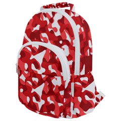 Red And White Camouflage Pattern Rounded Multi Pocket Backpack by SpinnyChairDesigns