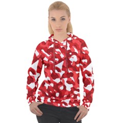 Red And White Camouflage Pattern Women s Overhead Hoodie by SpinnyChairDesigns