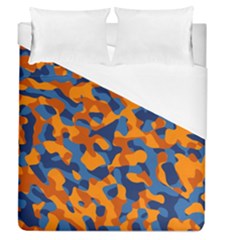 Blue And Orange Camouflage Pattern Duvet Cover (queen Size) by SpinnyChairDesigns