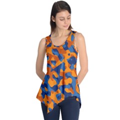 Blue And Orange Camouflage Pattern Sleeveless Tunic by SpinnyChairDesigns