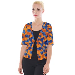 Blue And Orange Camouflage Pattern Cropped Button Cardigan by SpinnyChairDesigns