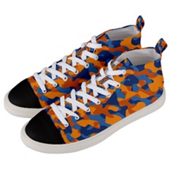 Blue And Orange Camouflage Pattern Men s Mid-top Canvas Sneakers by SpinnyChairDesigns