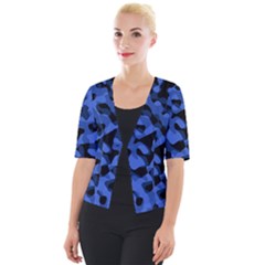 Black And Blue Camouflage Pattern Cropped Button Cardigan by SpinnyChairDesigns