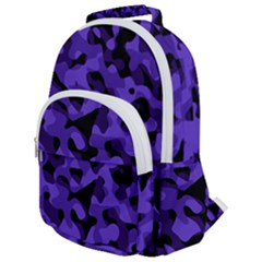 Purple Black Camouflage Pattern Rounded Multi Pocket Backpack by SpinnyChairDesigns