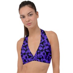 Purple Black Camouflage Pattern Halter Plunge Bikini Top by SpinnyChairDesigns