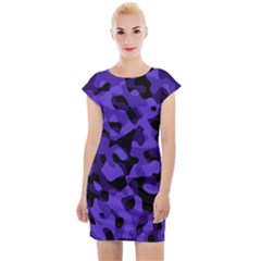 Purple Black Camouflage Pattern Cap Sleeve Bodycon Dress by SpinnyChairDesigns