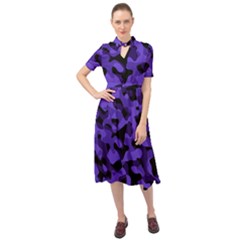 Purple Black Camouflage Pattern Keyhole Neckline Chiffon Dress by SpinnyChairDesigns