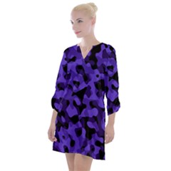 Purple Black Camouflage Pattern Open Neck Shift Dress by SpinnyChairDesigns