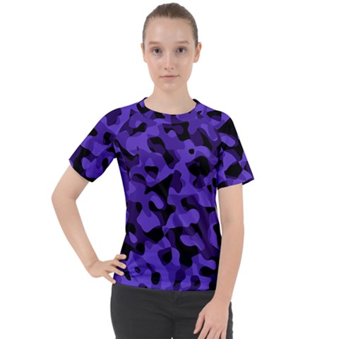 Purple Black Camouflage Pattern Women s Sport Raglan Tee by SpinnyChairDesigns