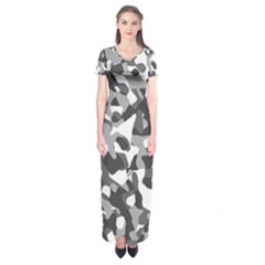 Grey And White Camouflage Pattern Short Sleeve Maxi Dress by SpinnyChairDesigns