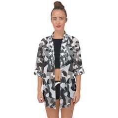 Grey And White Camouflage Pattern Open Front Chiffon Kimono by SpinnyChairDesigns