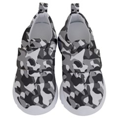 Grey And White Camouflage Pattern Kids  Velcro No Lace Shoes by SpinnyChairDesigns