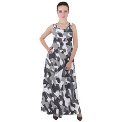 Grey And White Camouflage Pattern Empire Waist Velour Maxi Dress by SpinnyChairDesigns