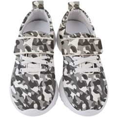 Grey And White Camouflage Pattern Kids  Velcro Strap Shoes by SpinnyChairDesigns