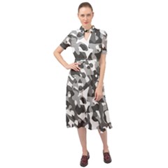 Grey And White Camouflage Pattern Keyhole Neckline Chiffon Dress by SpinnyChairDesigns