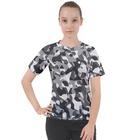 Grey And White Camouflage Pattern Women s Sport Raglan Tee by SpinnyChairDesigns