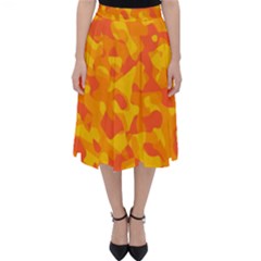 Orange And Yellow Camouflage Pattern Classic Midi Skirt by SpinnyChairDesigns