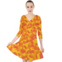 Orange and Yellow Camouflage Pattern Quarter Sleeve Front Wrap Dress View1